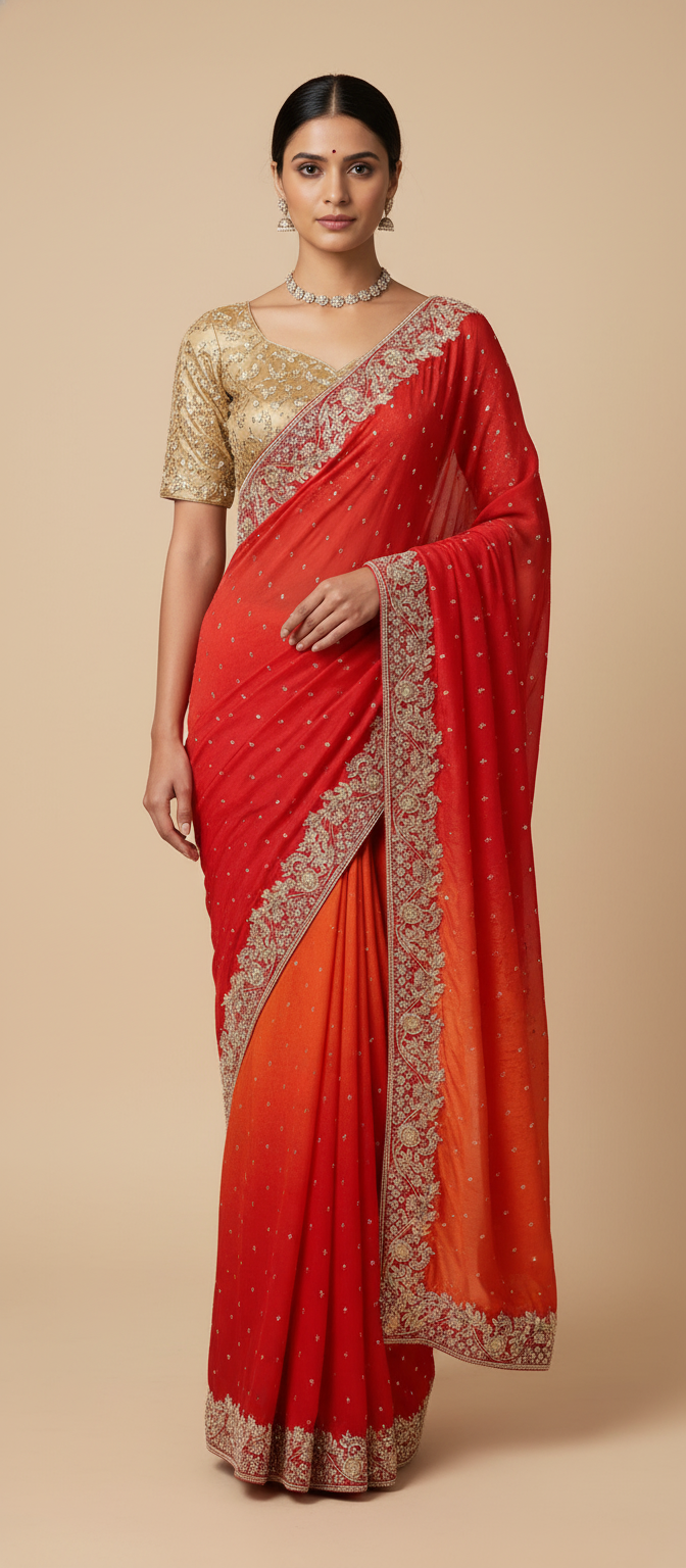 SAREE KOLKATA-GEORGETTE-EMBROIDED-KEZ 1449